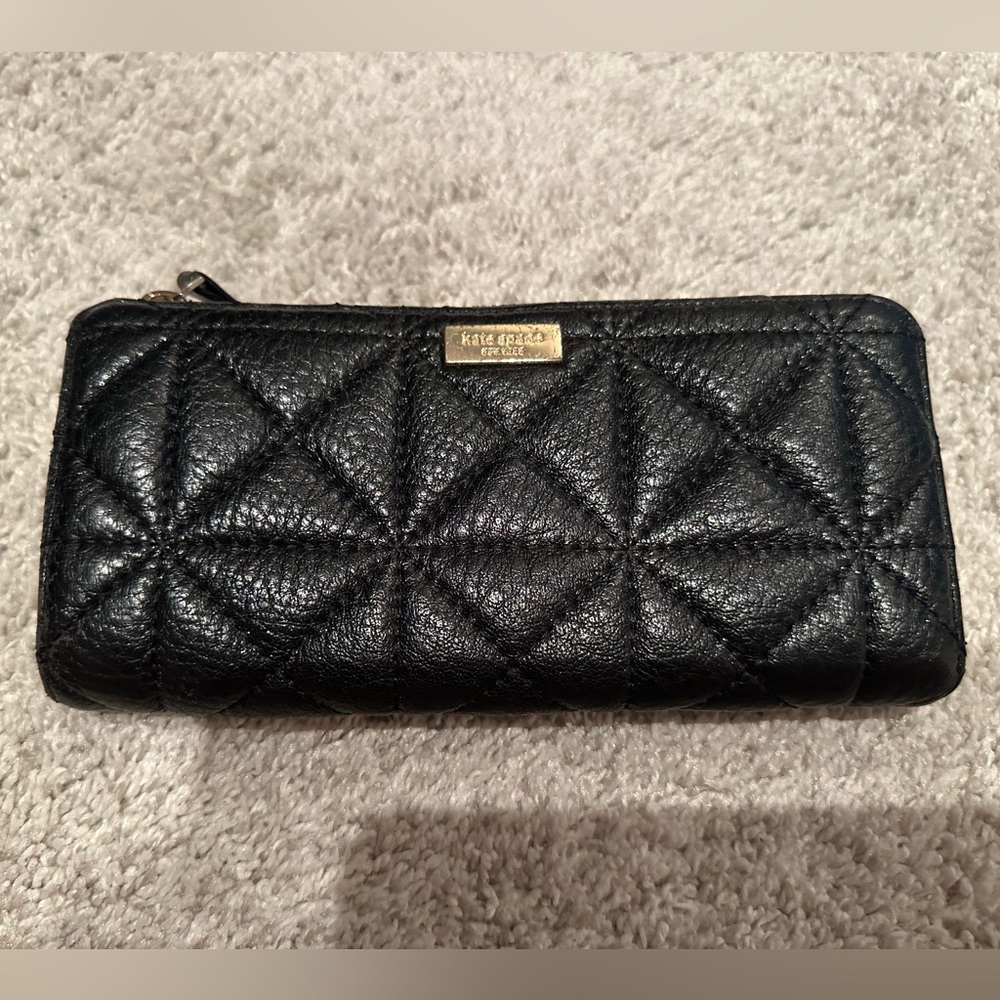 Kate Spade - Quilted Leather Zip Around Wallet - Black